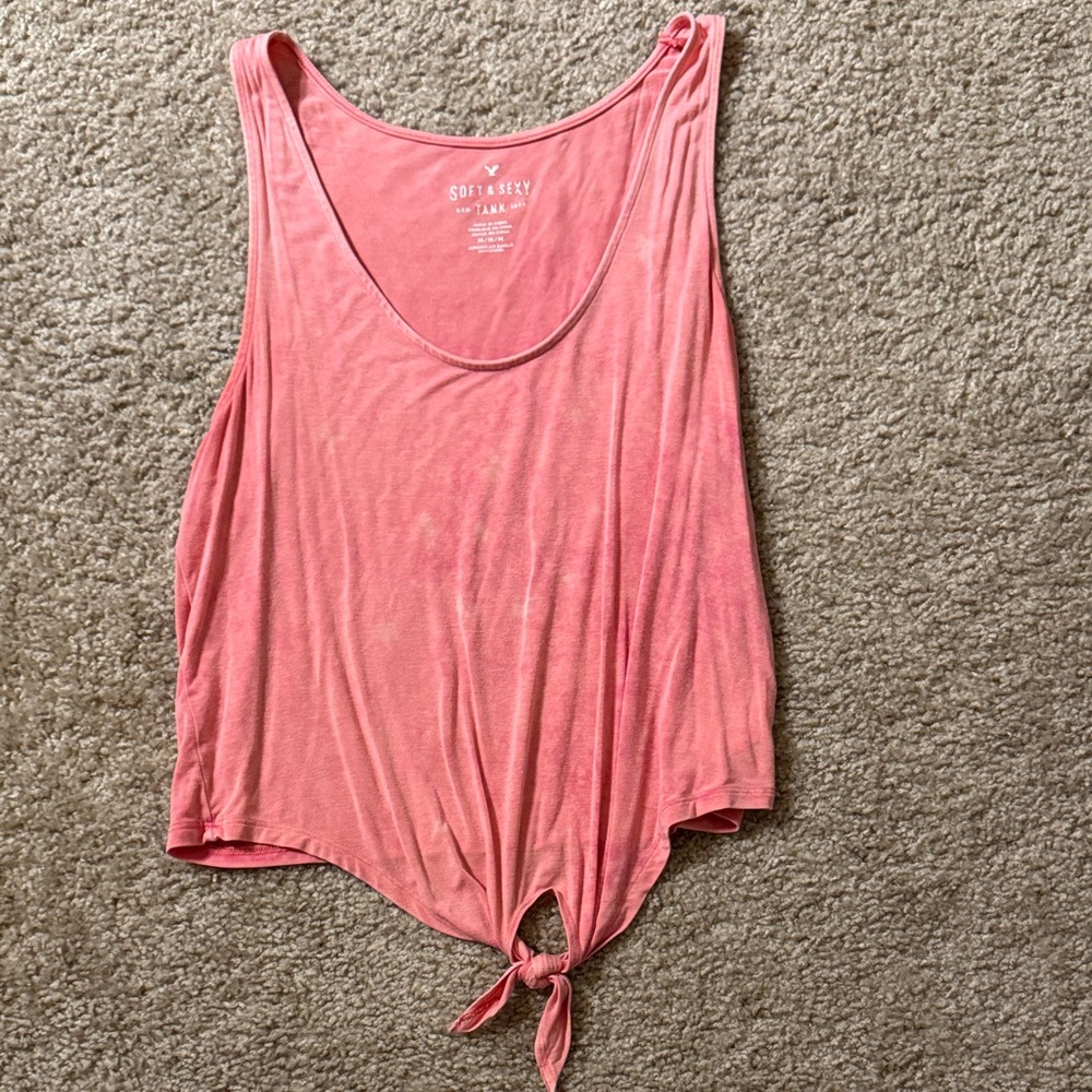 American Eagle Outfitters Coral Tie-Front Tank Top